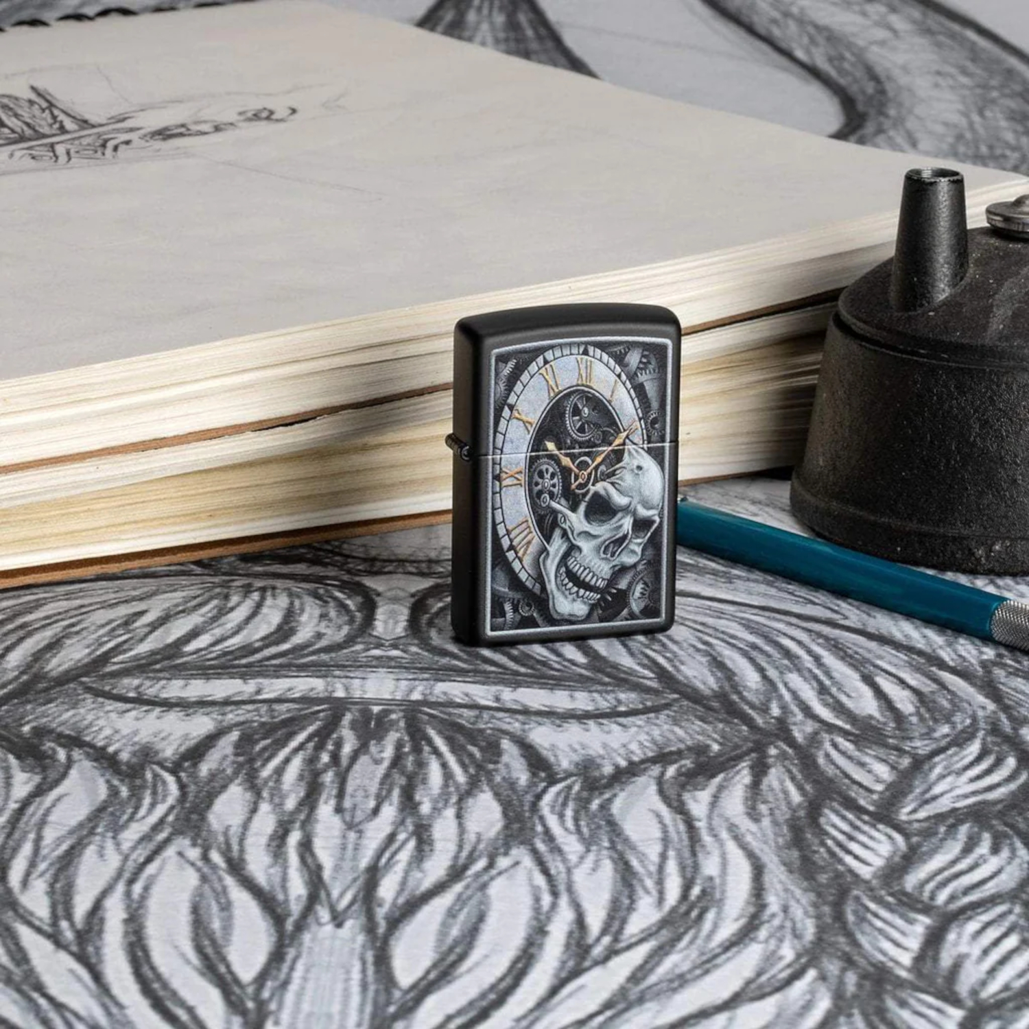 29854 Zippo Skull Clock